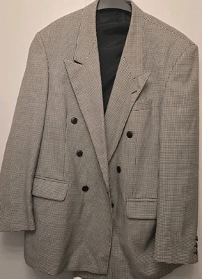 Mens Black & Grey Checked Double Breasted Jacket 42 Inch Chest Regular Fit - Image 1 of 4