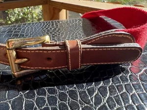 Dooney & Bourke Gürtel Herren 36 Rot Wolle Surcingle Braun Leder Massiv Messing USA ANSEHEN - Bild 1 von 13