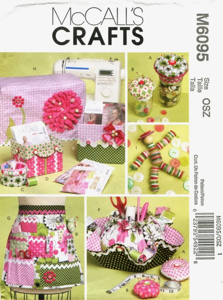 McCall's Sewing Pattern M6095 Machine Cover Apron Boxes Pin Cushion Doll