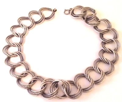 PESADO Collar Distintivo Vintage Danecraft Plata 925 Punteado Eslabones Circulares Foto 1 de 4