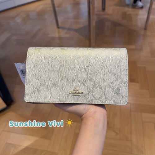 Pochette pieghevole Coach Champagne Anna firmata tela e pelle Xbody CX593 nuova con etichette