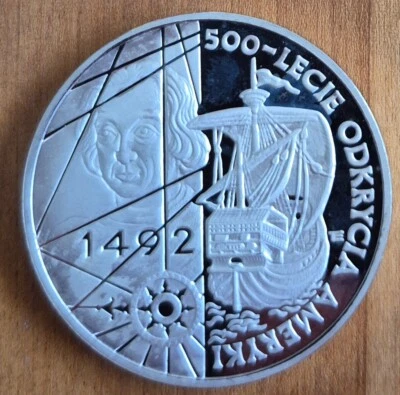 Poland silver 200000 zloty 1992, KM# Y230. 500 Ann. Discovery. Columbus. PROOF - Image 1 of 2