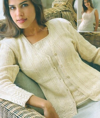 Sirdar 8389: Twin Set with Stitch Detail in 4 Ply Cotton 81-107cm / 32-42" Bust - Image 1 of 4