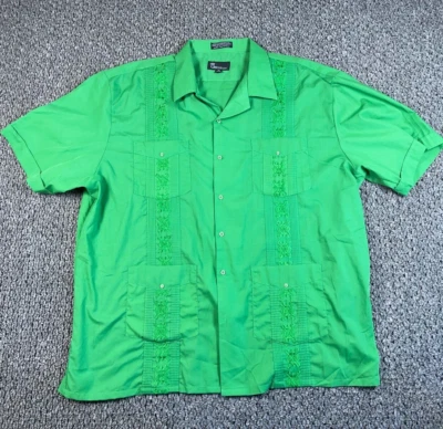 Camisa Guayabera Plisada Bolsillo Adulto 3X Verde Mezcla Algodón Cubano Retro Etiqueta Omega Foto 1 de 4