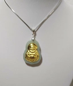 Certified China Hetian green Jade+9999  gold Happy Buddha pendant (3options) - Picture 1 of 7