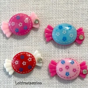 LOT de 4 EMBELLISSEMENTS en résine - BONBON PAPILLOTE + STRASS - 25 x 15 mm R013 - Picture 1 of 1