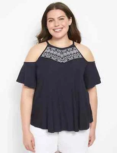 LANE BRYANT SHORT FLUTTER SLEEVE COLD SHOULDER BLACK SHIRT NEW 22/24 - Bild 1 von 2