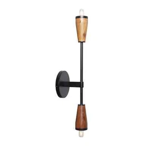 Handmade Double Light Wooden Shade Brass Sconce Mid Century Style Brass Wall - Picture 1 of 6