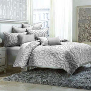 AICO Furniture - Canterbury 7 Piece Queen Comforter Set"Silver - Picture 1 of 12