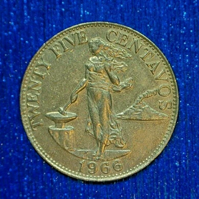 WORLD COIN SALE:PHILIPPINES 1966 .25 CENTAVOS--COPPER/ZINC/NICKEL COMP.. KM#189 - Image 1 of 3