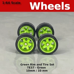 Green TE37 6 spoke Real Riders JDM Classic Wheel Set for 1/64 for Hot Wheels - Picture 1 of 4