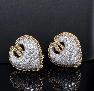 Andreoli 5.00 cttw I Si Pave Set Diamond 18ct Gold Heart Ear clips Val $14780 - Picture 1 of 7