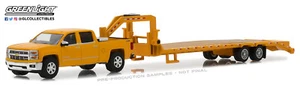 1:64 GreenLight *HITCH & TOW 13 Yellow 2015 Silverado FLATBED GOOSENECK TRAILER - Picture 1 of 2