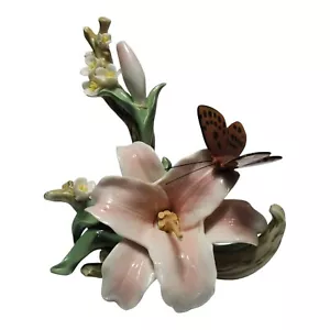 Art Nouveau Porcelain Butterfly Lily Figurine Hand Painted Multicolor - Picture 1 of 8