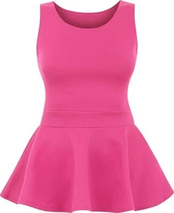 Womens Christmas Special Plain Peplum TOP Sleeveless Skater Frill Peplum Flared - Picture 1 of 10