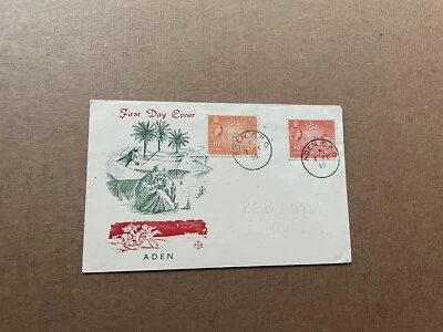 Aden 1955 FDC +Camel Transport & QEII #SG50+51 +Gorgeous Cachet +2 Shades 10C - Image 1 of 2