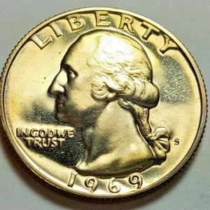 1969-S Proof Washington Quarter Obverse & Reverse Gold Toned Dcam BU - Picture 1 of 2
