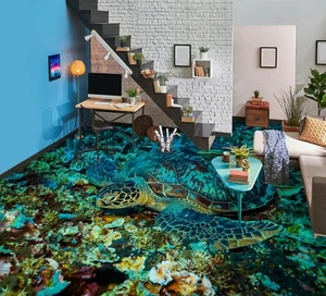 3D Sea Turtle 57RAI62 Floor WallPaper Murals Wall Print Decal AJ WALL Fay - Picture 1 of 5