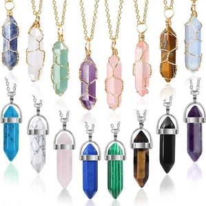 Colgante de chakra hexagonal de 1-10 piezas colgante de cristal de piedra bala para joyería hágalo usted mismo - Imagen 1 de 33