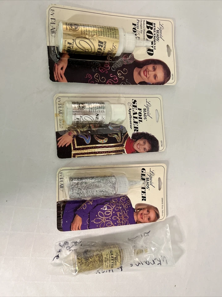 LIQUID BEADS Lot Of 4 Bond, Foil Sealer, Silver & Gold Glitter NOS 1993 VTG 90’s - Image 1 of 4