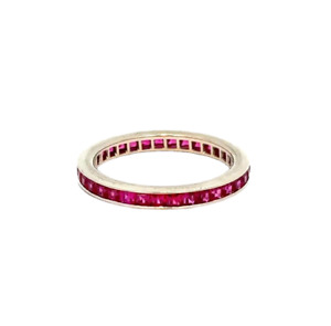14K Gold Channel Set Square Step Cut Lab Created Ruby Eternity Stack Band Ring