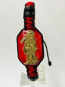 Pulsera Holy Death Reaper Santa Muerte Rojo piedra natural negro ónix mate - Imagen 1 de 7
