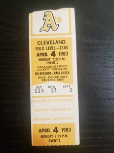  Oakland Athletics opening day/game Ticket Stub - May 23, April 4, 1983 VS Cleve - Picture 1 of 2