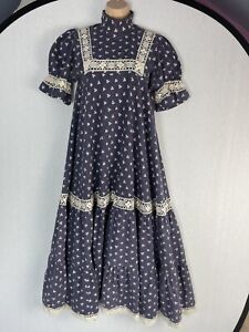 LAURA ASHLEY 60s 70s Vintage Prairie Ditsy Floral Maxi Long Dress Size S 8 10