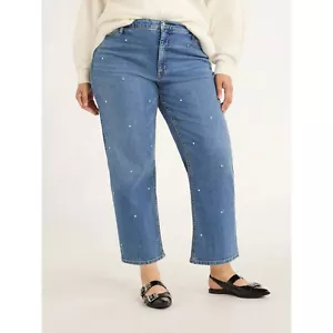 Scoop Damen Low Slung Cropped Jeans mit Strass, 27" Schrittlänge, Größe 8 - blau LIG - Bild 1 von 4