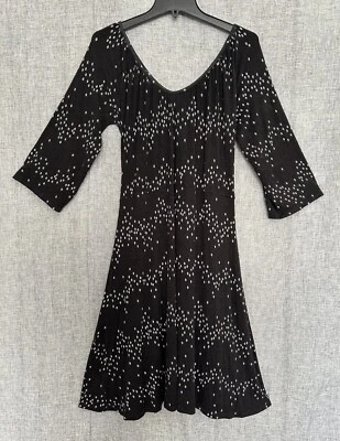 Loveappella Women's Tie Front Faux Wrap Dress 3/4 Sleeve Black w White Dots - XL - Image 1 of 4