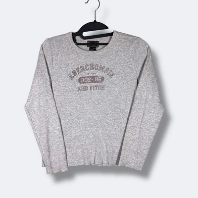 Camiseta De Colección Y2K Abercrombie Fitch L/s Para Mujer M Gris Colegial Deportiva Retro Foto 1 de 4