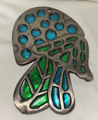 Remache de 2 setas psicodélico estilo vitral azul y verde años 70 Foto 1 de 4