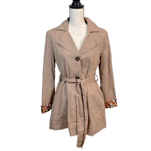 Tulle Tan Cotton Belted Short Trench Coat Casual Lightweight Size Medium - Picture 1 of 10