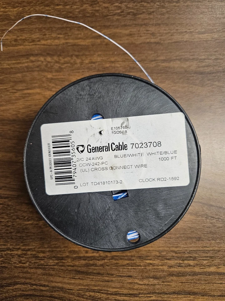 1000 FT General Cable Spool Copper 7023708 2/c 24awg Wire *ma Of6