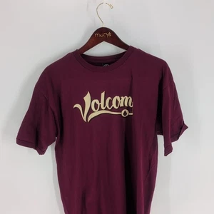 Volcom Logo Print Short Sleeve Comfort Regular Crew Neck T-Shirt Maroon Size L - Picture 1 of 7
