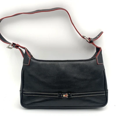 Bolso sin asas Tommy Hilfiger vintage para mujer de cuero sintético negro Y2K Foto 1 de 4