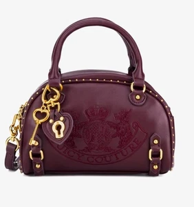 JUICY COUTURE Burgundy Cherry PU Leather Twig Dogs Bowling Studded Handbag Y2K - Picture 1 of 5