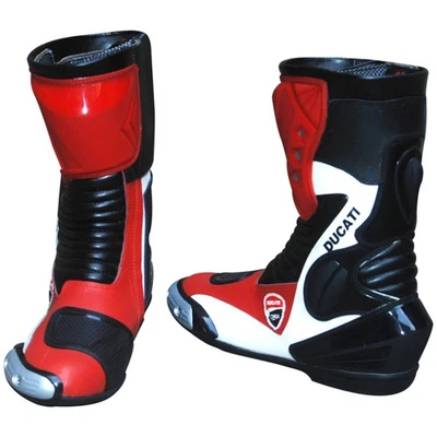 Ducati Corse Rojo Negro Blanco Moto Carreras Cuero Botas Zapatos Protectores Foto 1 de 3