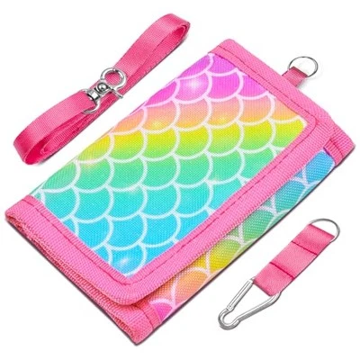 Kids Wallet for Girls, Cute Girls Trifold Wallet for Kids with Rainbow Mermaid - Image 1 of 4