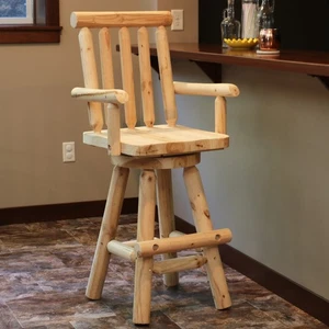 Rustic Log Style Unfinished Fir Wood Indoor Bar Stool by Sunnydaze - Picture 1 of 8
