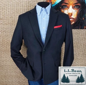 L.L. BEAN Men’s Size 44R CASHMERE & Wool Fall & Winter Casual Blazer Solid Black - Picture 1 of 7