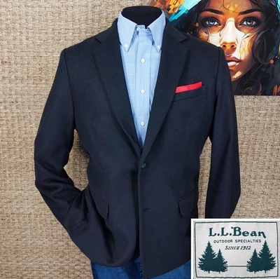 L.L. BEAN Men’s Size 44R CASHMERE & Wool Fall & Winter Casual Blazer Solid Black - Image 1 of 4