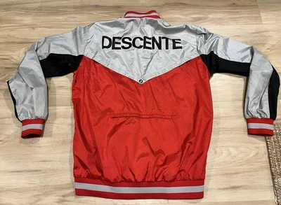Descente Red Silver Black Size L Full Zip Nylon Jacket - Image 1 of 4