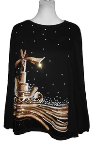 Drapers & Damons Sequined Christmas Tree Sweater Size Petite XL PXL Black Gold - Picture 1 of 1