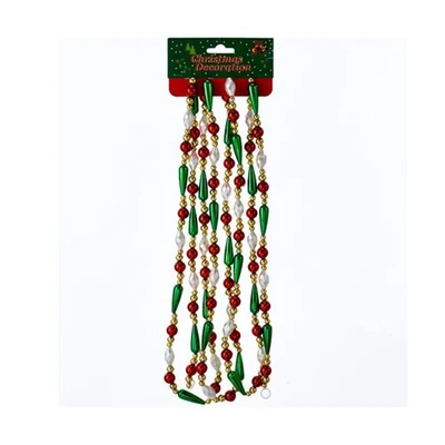 Kurt Adler Christmas Round and Water Drop Beaded Garland, Gold, Red, Green, 9’ - Image 1 of 4
