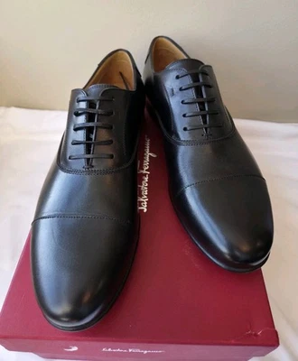 Salvatore Ferragamo Gillo Men's Black Leather Oxford Dress Shoes Size 9.5 EE - Image 1 of 4