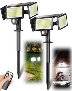 2-in-1 Solar Spotlights Outdoor with Ground Stakes, 304 LED 3000LM Security F... - Picture 1 of 8