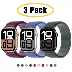 3 PACK Nylon Sport Loop Band for Apple Watch 10 9 8 7 6 5 SE 40/44/41/45/42/46mm - Picture 1 of 47