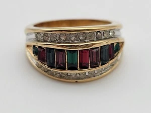 Vintage 18KT GE American Ring Company Multicolored Rhinestone Ring - Size 8 - Picture 1 of 10
