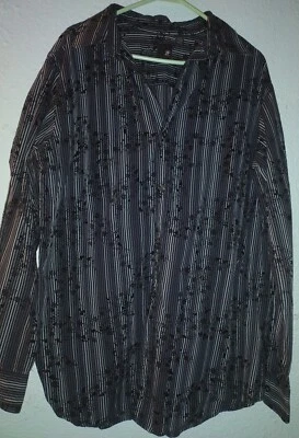 J. Ferrari Shirt Button Up Long Sleeve Black/Gray XL Velvet Flowers  - Image 1 of 4